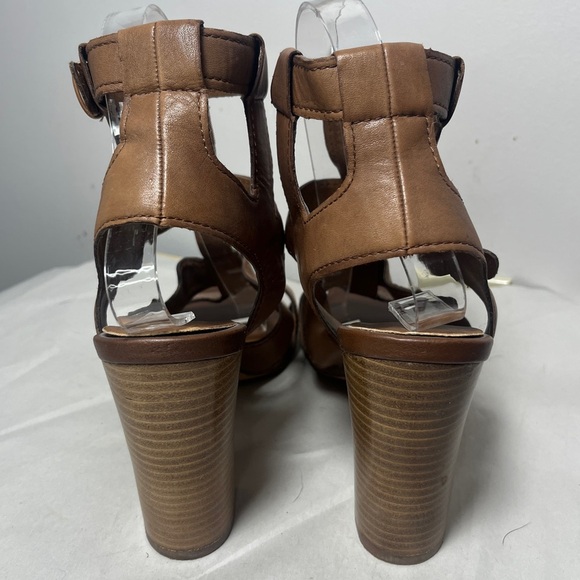Aldo Strappy Gladiator Stacked Block Heel Leather Sandals Cognac Sz 9 - Picture 4 of 13